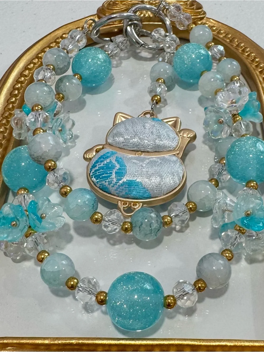 New  Turquoise Lucky Japanese Cat Charm Phone Case Strap